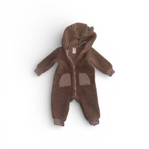 Adorable Brown Fleece Baby Bodysuit with Ears
